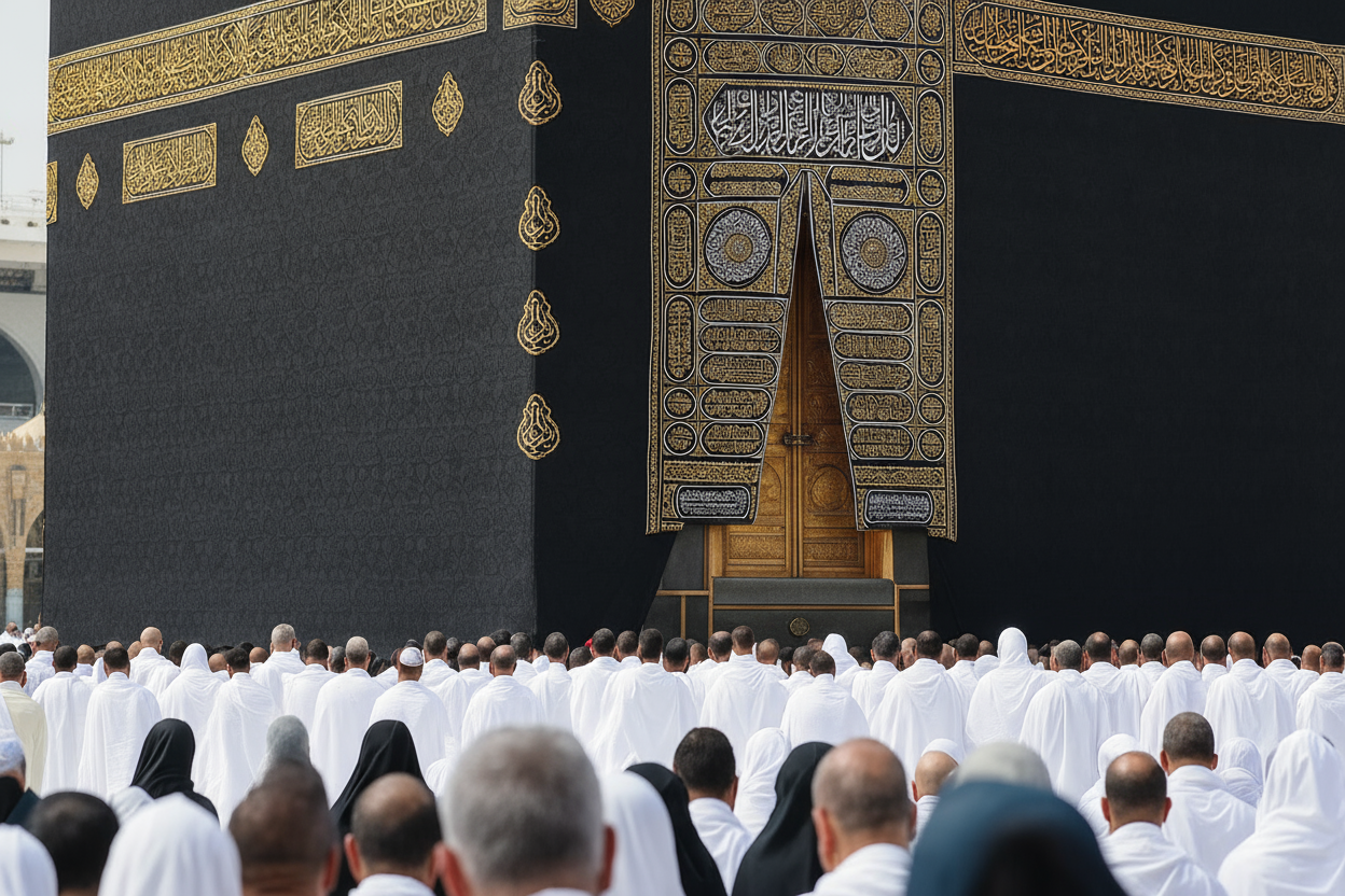 زائر يدعو أمام الكعبة